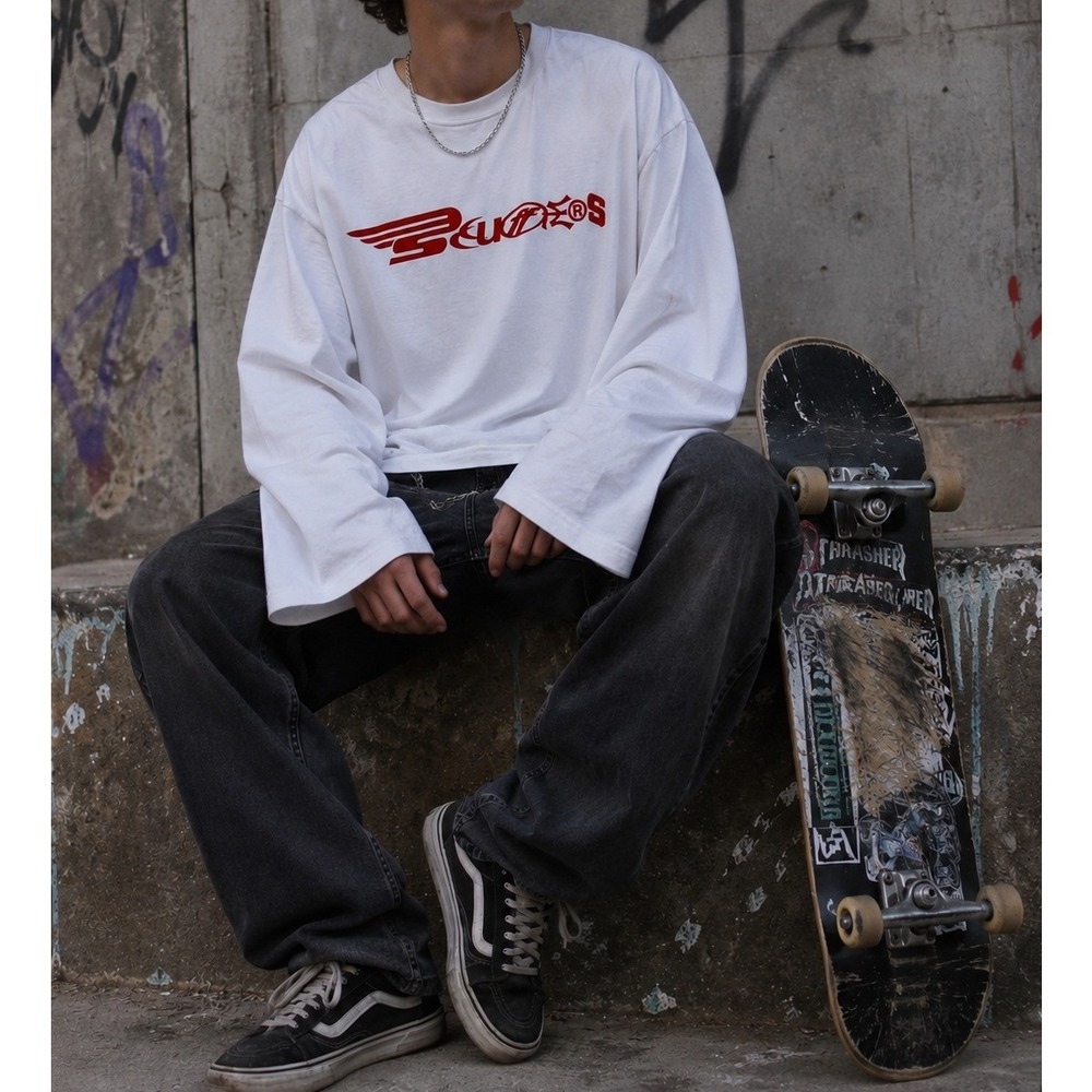 Scuffers Long Wide Sleeve Boxy Heavyweight T Shirt Mens XXL Streetwear Baggy Y2K